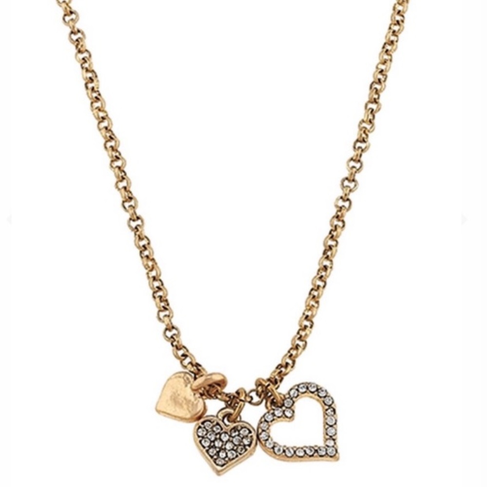 NWT Canvas Matte Gold Plated w Swarvoski Crystals  Triple Heart Necklace